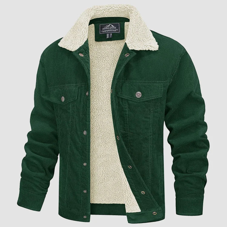 Groene Corduroy Jas voor Heren Ribfluwelen Voorziening
