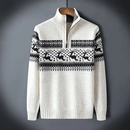 Nordval Heren Trui Half-Zip Gebreid Winterpatroon - StudioMarella