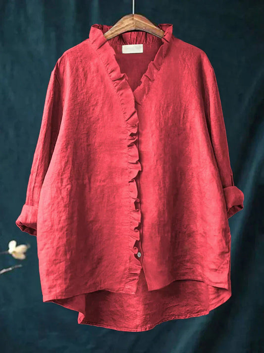 Dames Blouse Katoen Linnen Casual Ruffles - StudioMarella