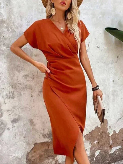 Dames Zomerjurk Satijn Midi V-Hals Elegant
