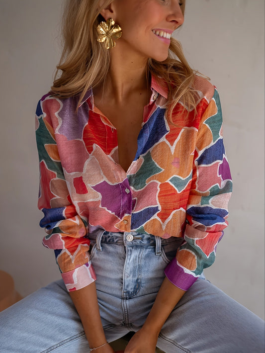 Dames Blouse Viscose Comfortabele Pasvorm Geometrisch Motief - StudioMarella