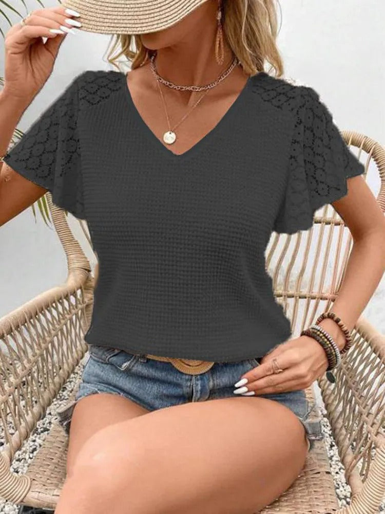 V-hals T-shirt van Pizzo Stof