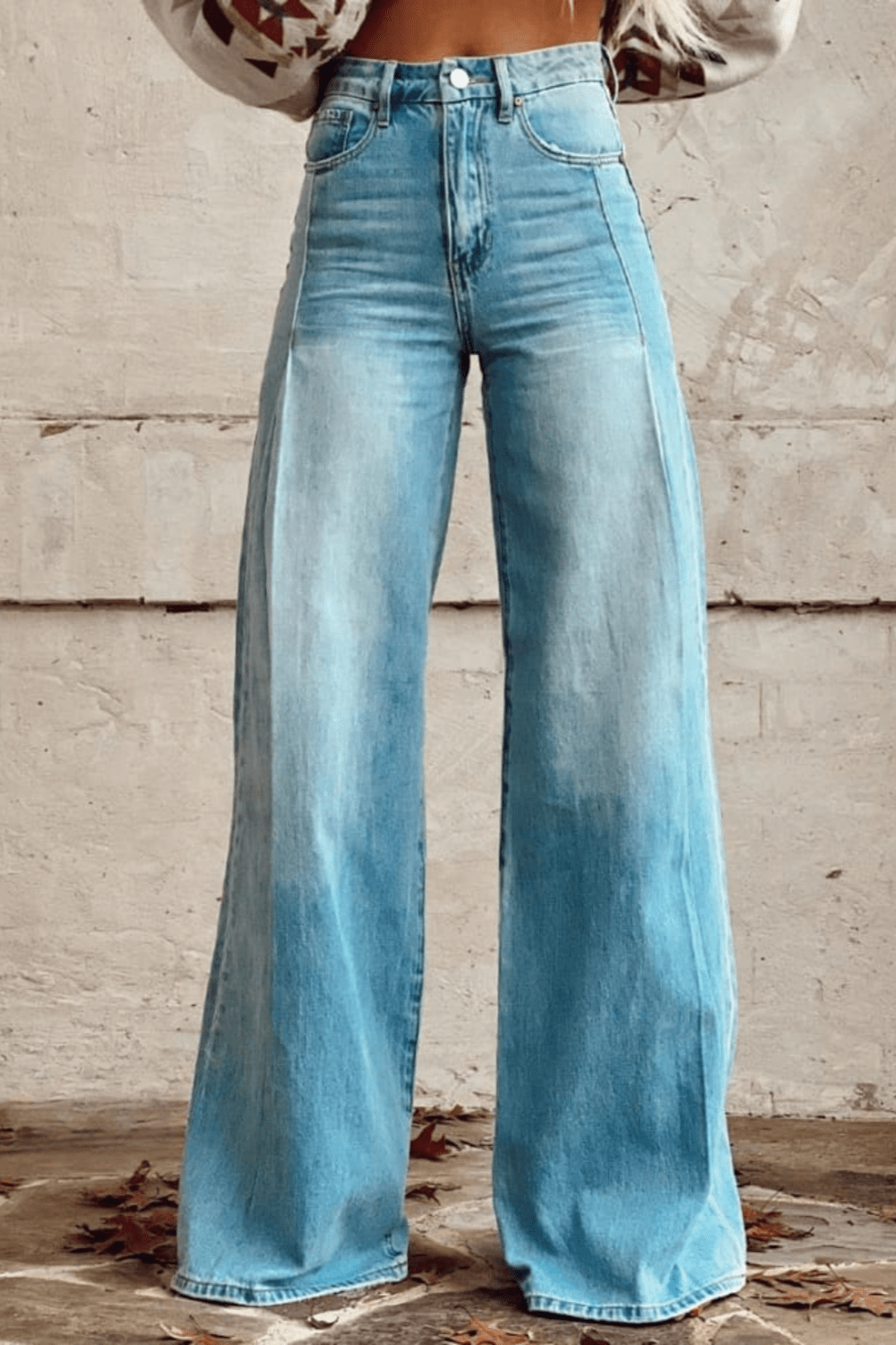 Boho Wide Leg Broek Vintage Blauwe Jeans - StudioMarella