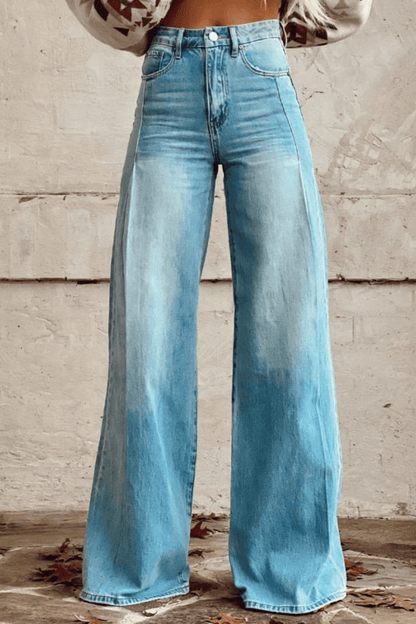 Boho Wide Leg Broek Vintage Blauwe Jeans - StudioMarella