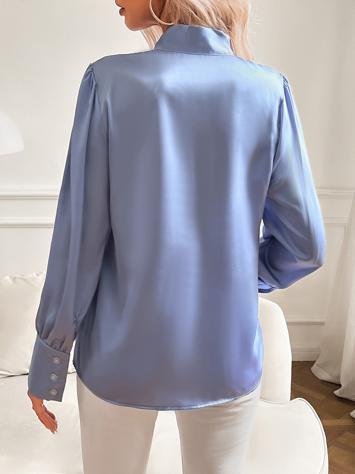 Damesblouse Strik Hals en Lange Elegante Mouwen