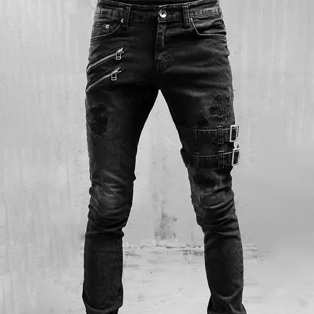 Heren Jeans met Rits en Gesp Banden Slim Fit