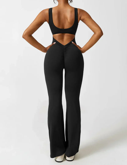 Jumpsuit Zijde V-Hals Comfortabele Flair Broek - StudioMarella