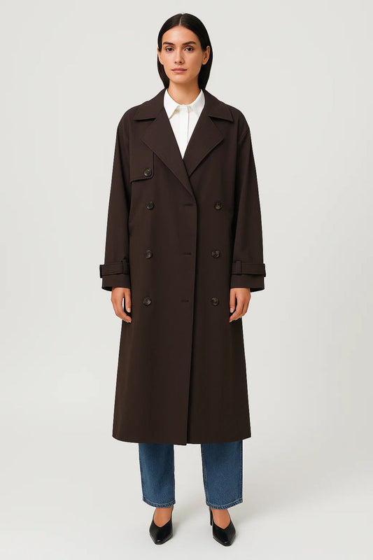 Dames Trenchcoat Lang Model Dubbele Knopenrij Elegant - StudioMarella