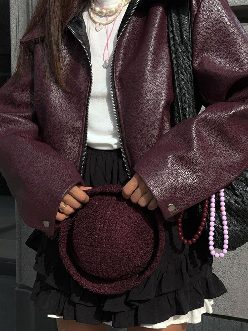 Leren Jas Dames Burgundy Rood Bontlook - StudioMarella