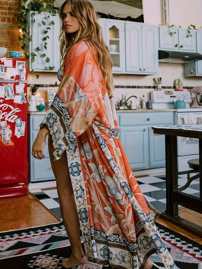 Maxi Kimono Dames Bloemenprint Zomerjurk