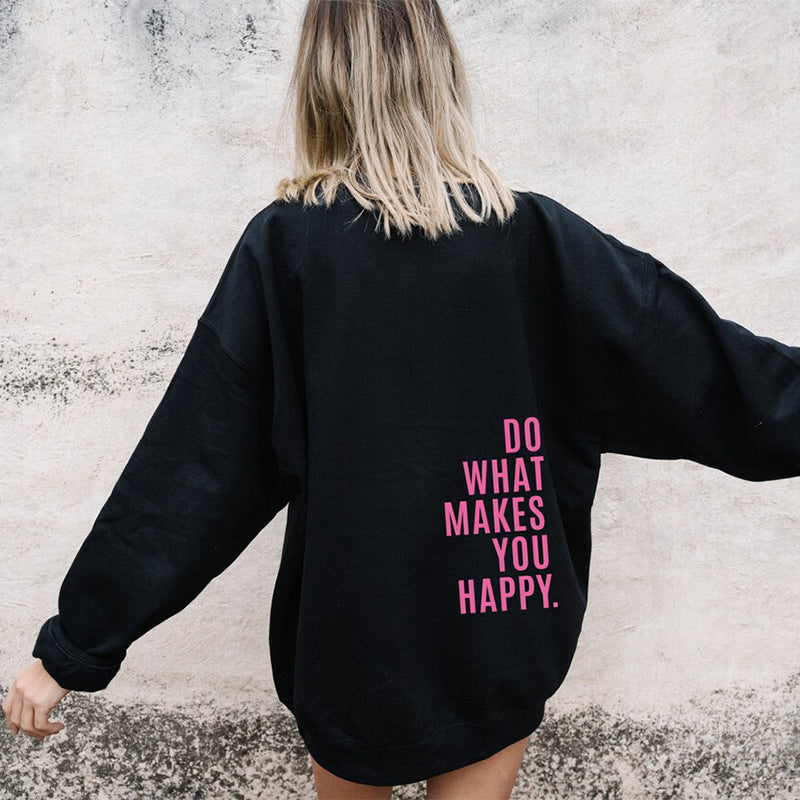 Dames Hoodie Happy Print Zacht en Ruimvallend