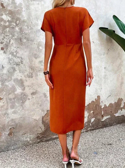 Dames Zomerjurk Satijn Midi V-Hals Elegant