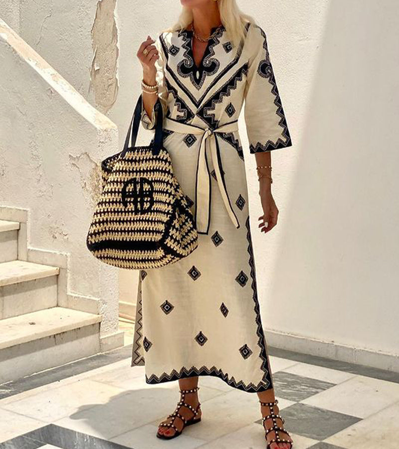 Zomerjurk Kaftan met Ceintuur Voor Vrouw