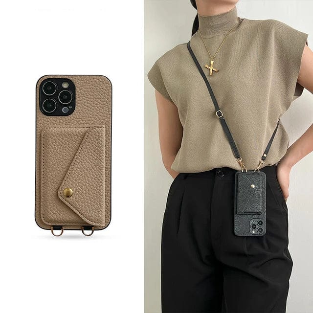 Leren Telefoonhoesje met Pasjeshouder Crossbody Design - StudioMarella