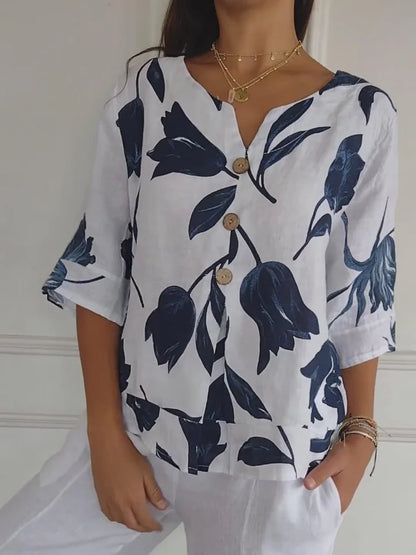 Linnen Overhemd voor Vrouw Zomerse Stijl Lichtblauw
