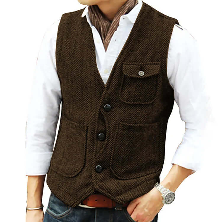 Heren Gilet Kasjmier Look Elegant Enkele Sluiting Comfortabel