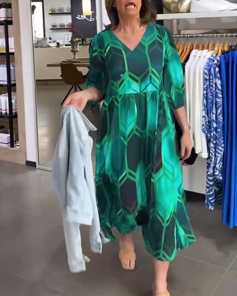 Vrouwelijke Jurk met V-hals Gedrukt Design