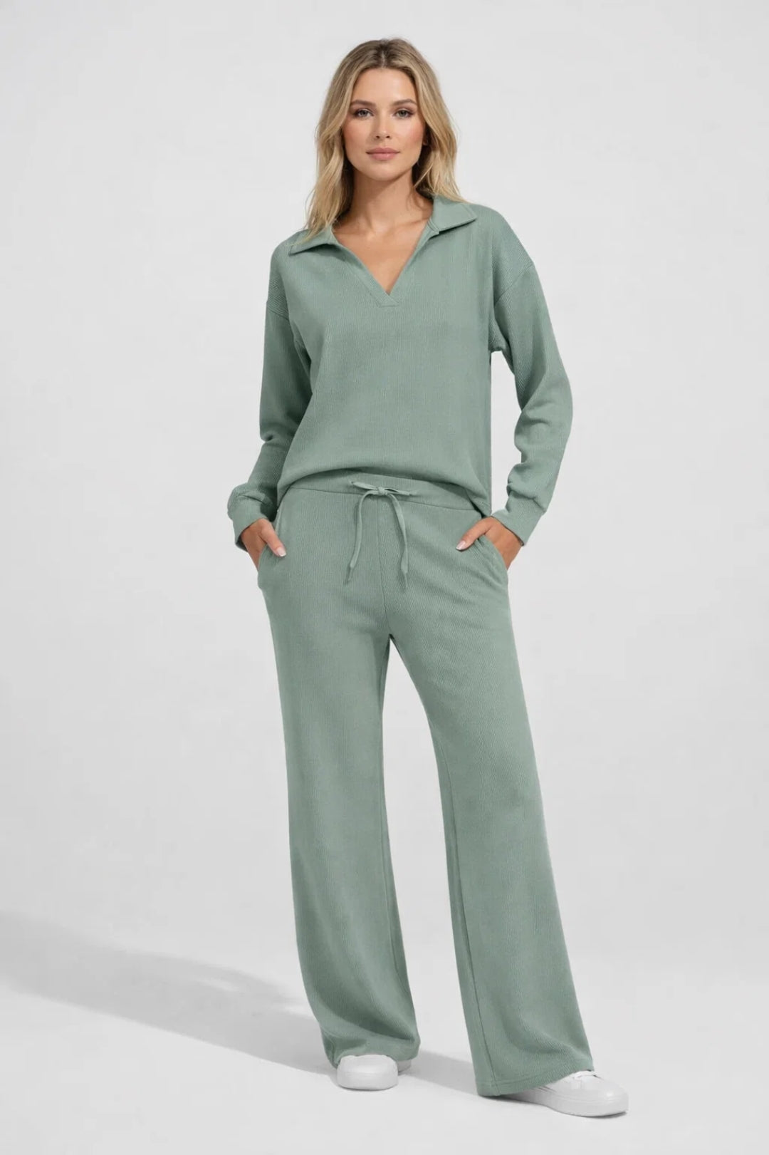 Dames Trainingspak - Polo Sweater met Wide Leg Broek Comfortabel - StudioMarella
