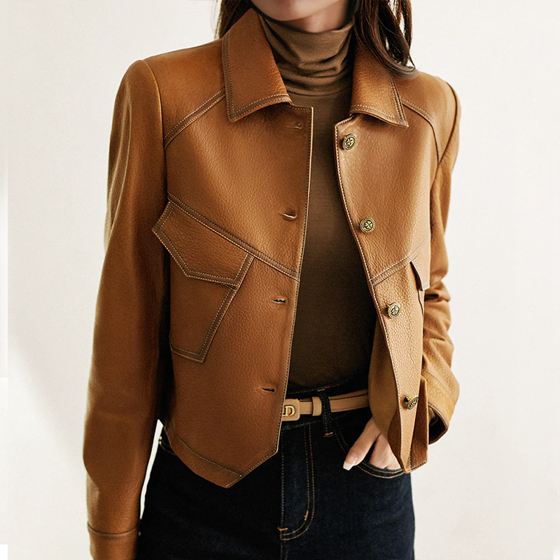 Korte Leren Jas Cropped Stijlvol Model - StudioMarella