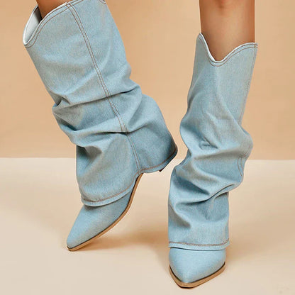 SORELLE Denim Laarzen met Strik Details