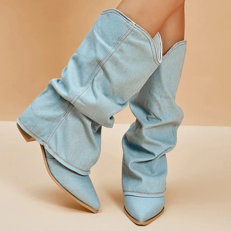 SORELLE Denim Laarzen met Strik Details