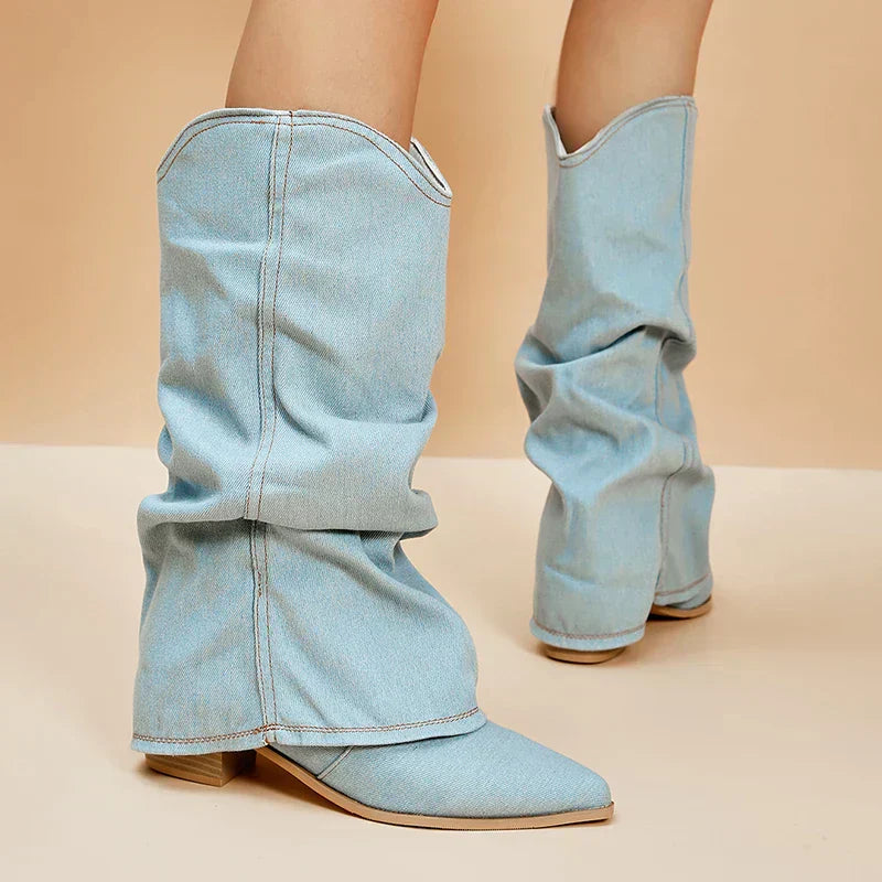 SORELLE Denim Laarzen met Strik Details