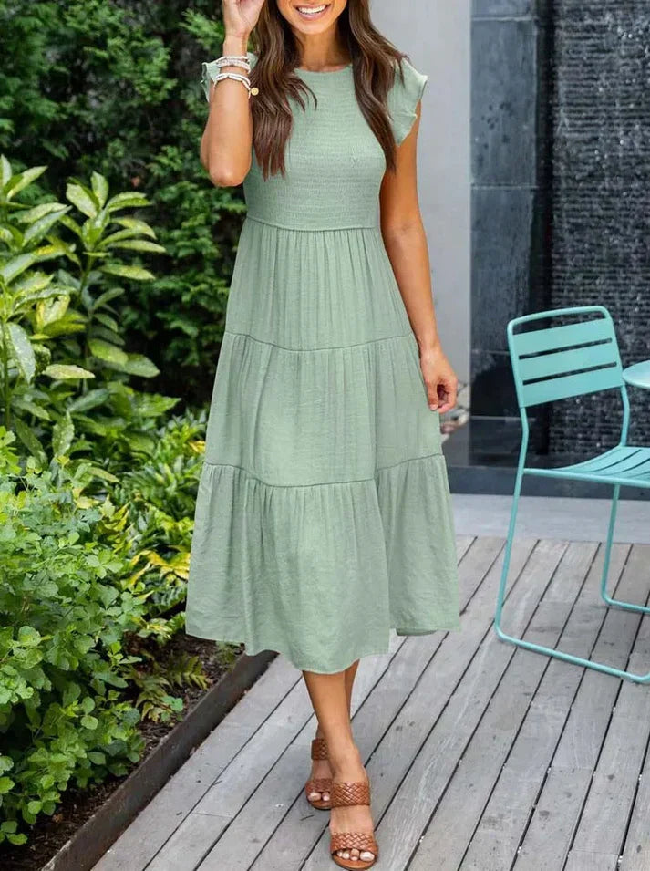 Jurk Dames Korte Mouwen Zomerjurk Midi Lente