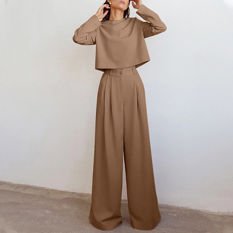 Dames Co-ord Set Lange Mouw Top en Wijde Broek