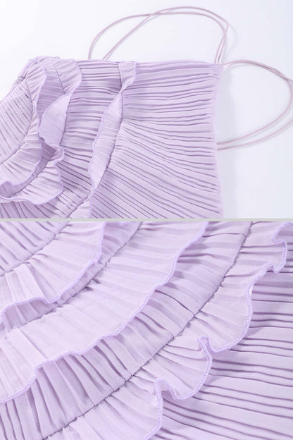 Midi Jurk met Ruches en Plooien - Lavendel Jurk