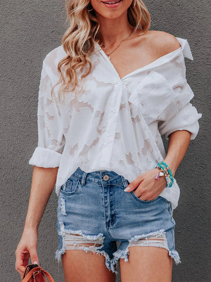 Vrouwelijke Zomerblouse Lange Mouwen Gedrukt