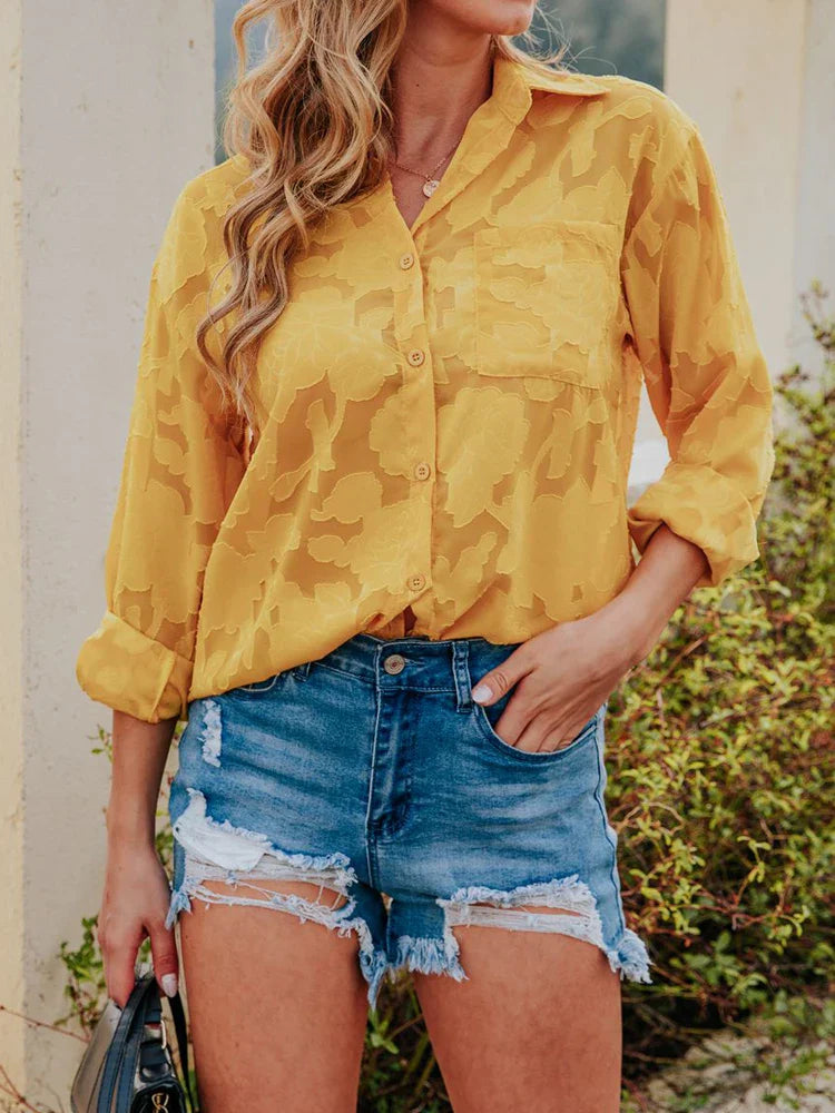 Vrouwelijke Zomerblouse Lange Mouwen Gedrukt