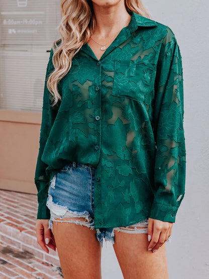 Vrouwelijke Zomerblouse Lange Mouwen Gedrukt
