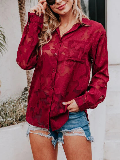 Vrouwelijke Zomerblouse Lange Mouwen Gedrukt