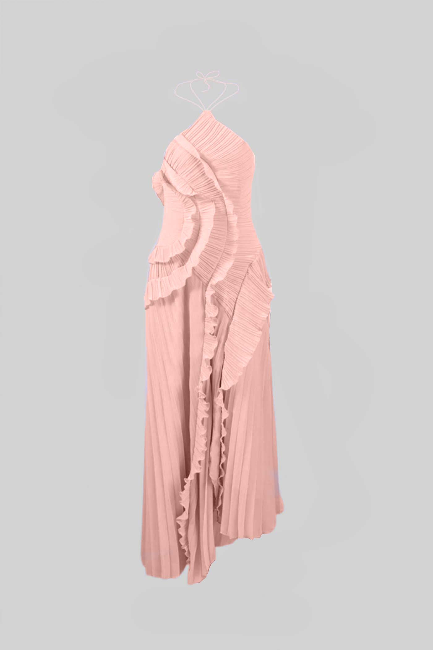 Midi Jurk Roze met Ruches en Plooien