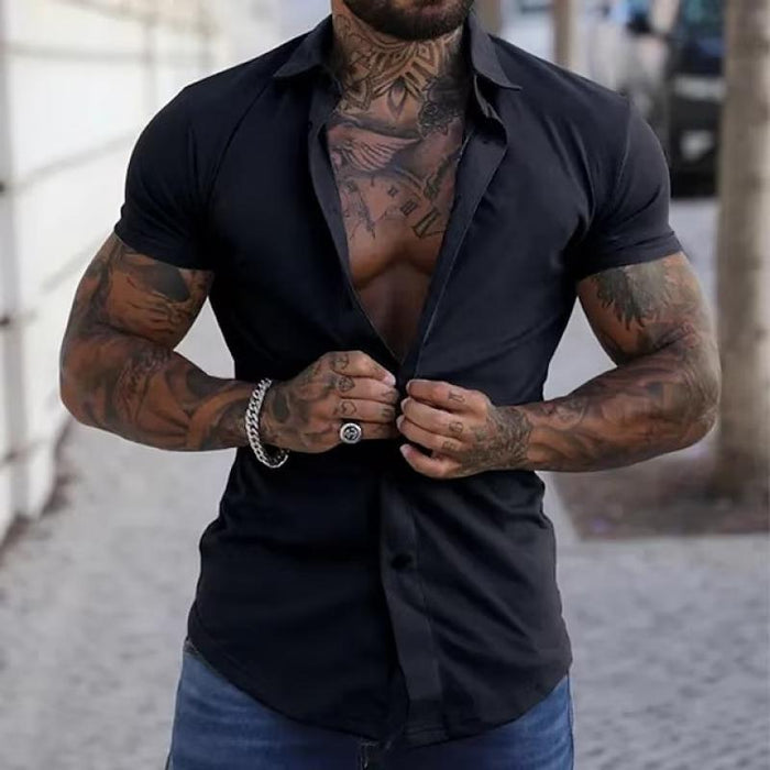 Herenshirt Kort Mouw Slim Fit Modern Design