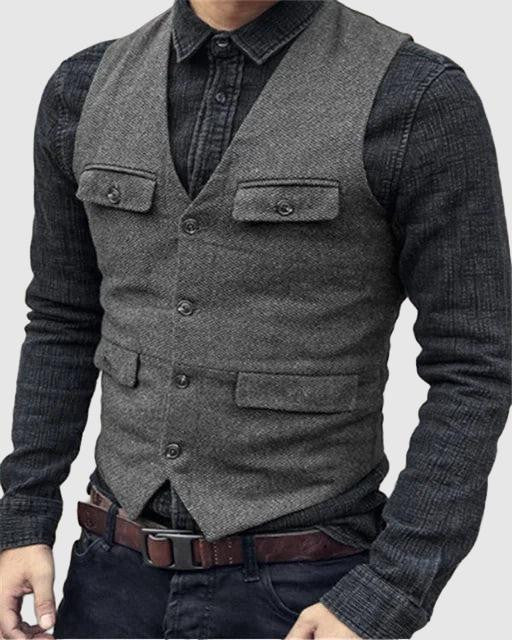 Heren Gilet Slim Fit Formeel Donker Grijs Verstelbaar - StudioMarella