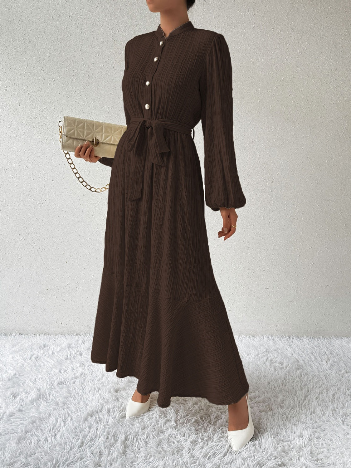 Vrouwenjurk Lange Mouwen met Taille Accent