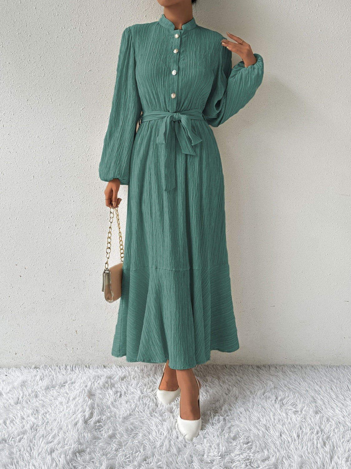 Vrouwenjurk Lange Mouwen met Taille Accent