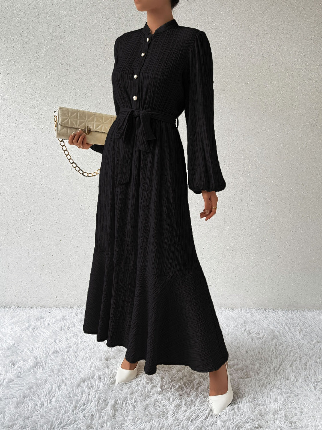 Vrouwenjurk Lange Mouwen met Taille Accent