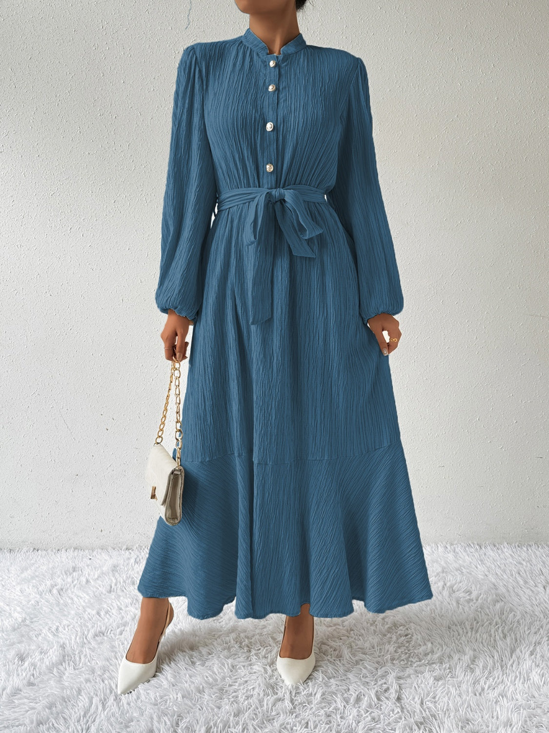 Vrouwenjurk Lange Mouwen met Taille Accent