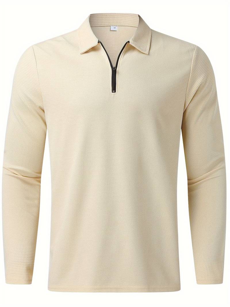 Heren Wafelshirt Lange Mouwen V-Hals Katoen