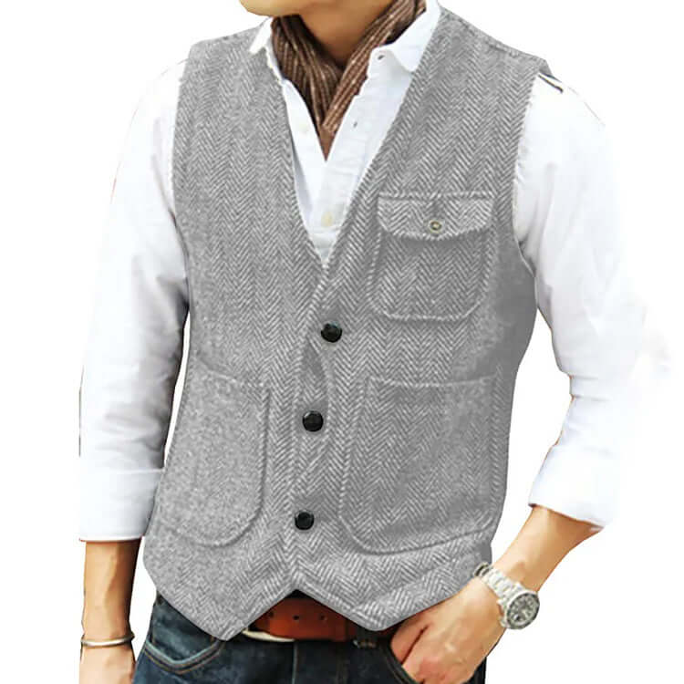 Heren Gilet Kasjmier Look Elegant Enkele Sluiting Comfortabel