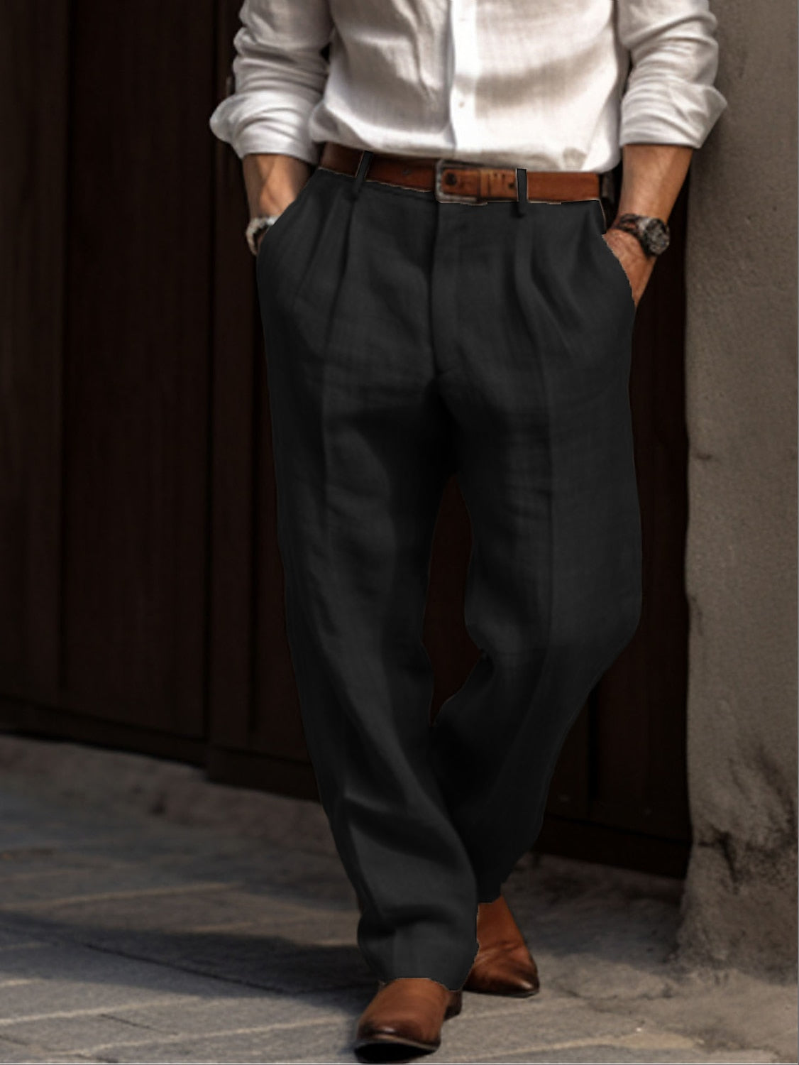 Heren Broek Dubbele Plooi Comfortabel Losse Fit