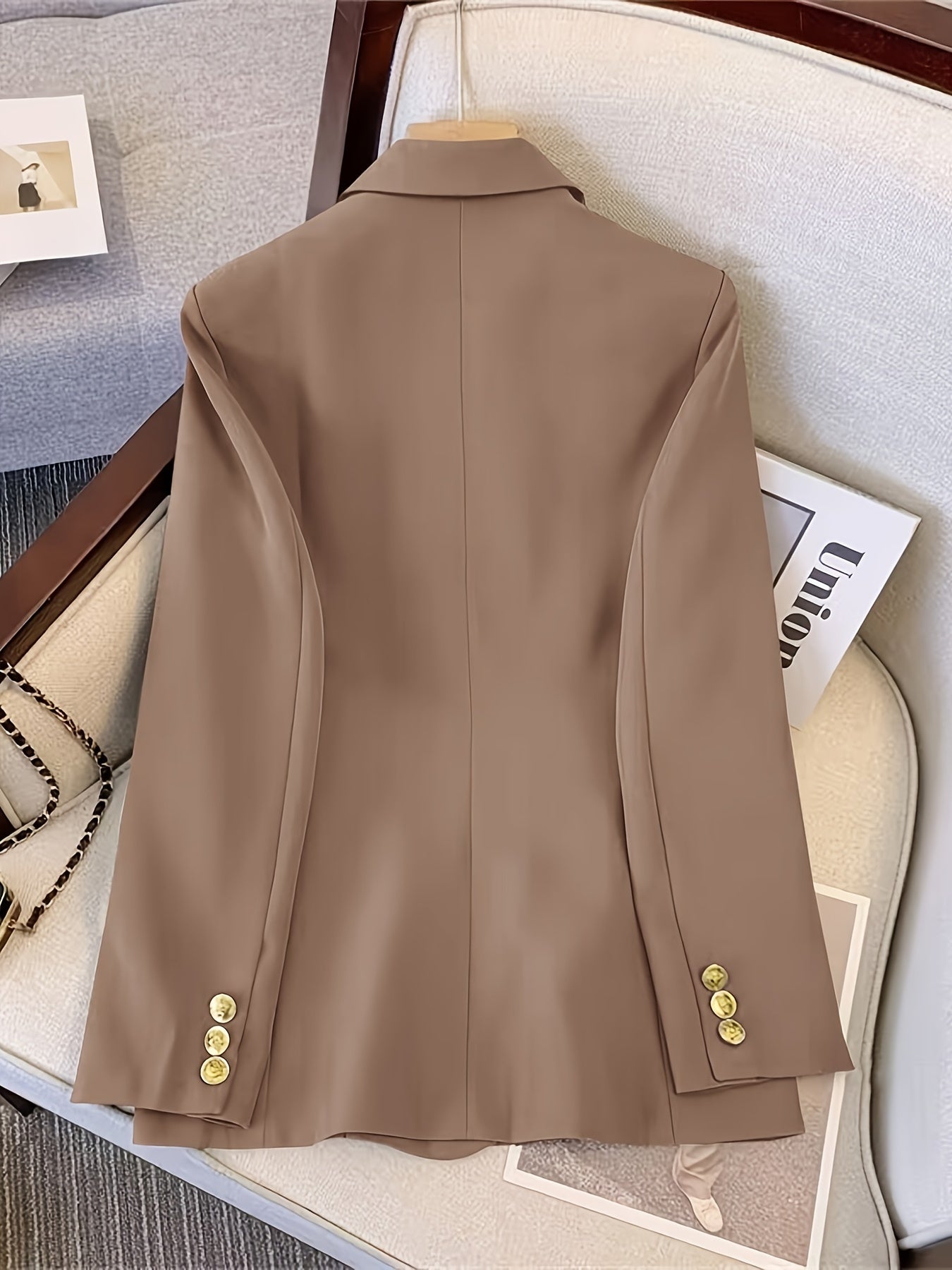 Damesblazer Slim Fit Gouden Knopen Elegant Zwart