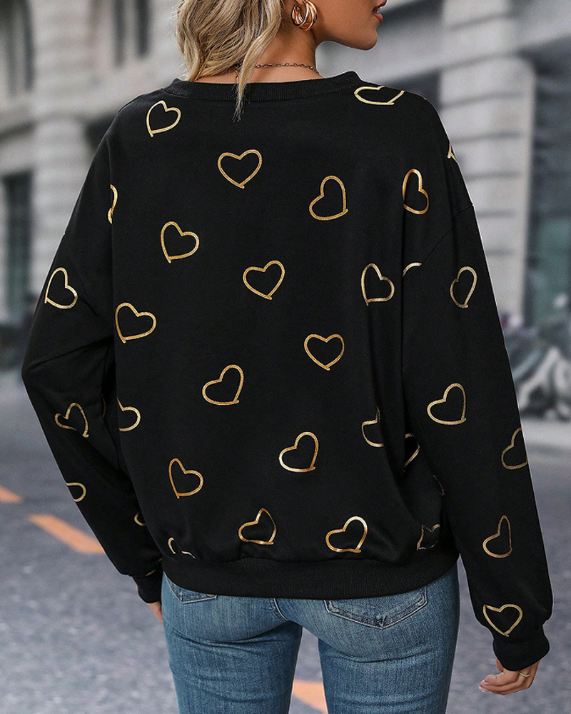 Eenvoudige trui met liefdespatroon in de kleur Zwart voor dames in stijl ideaal voor de herfst.