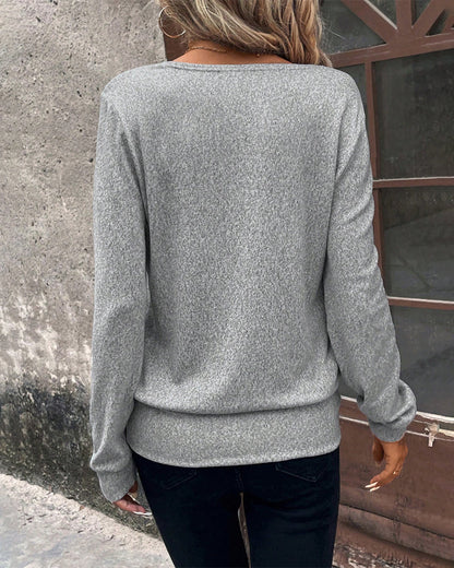 Effen patchworktop met vierkante hals in de kleur Grijs voor dames in stijl ideaal voor de herfst.