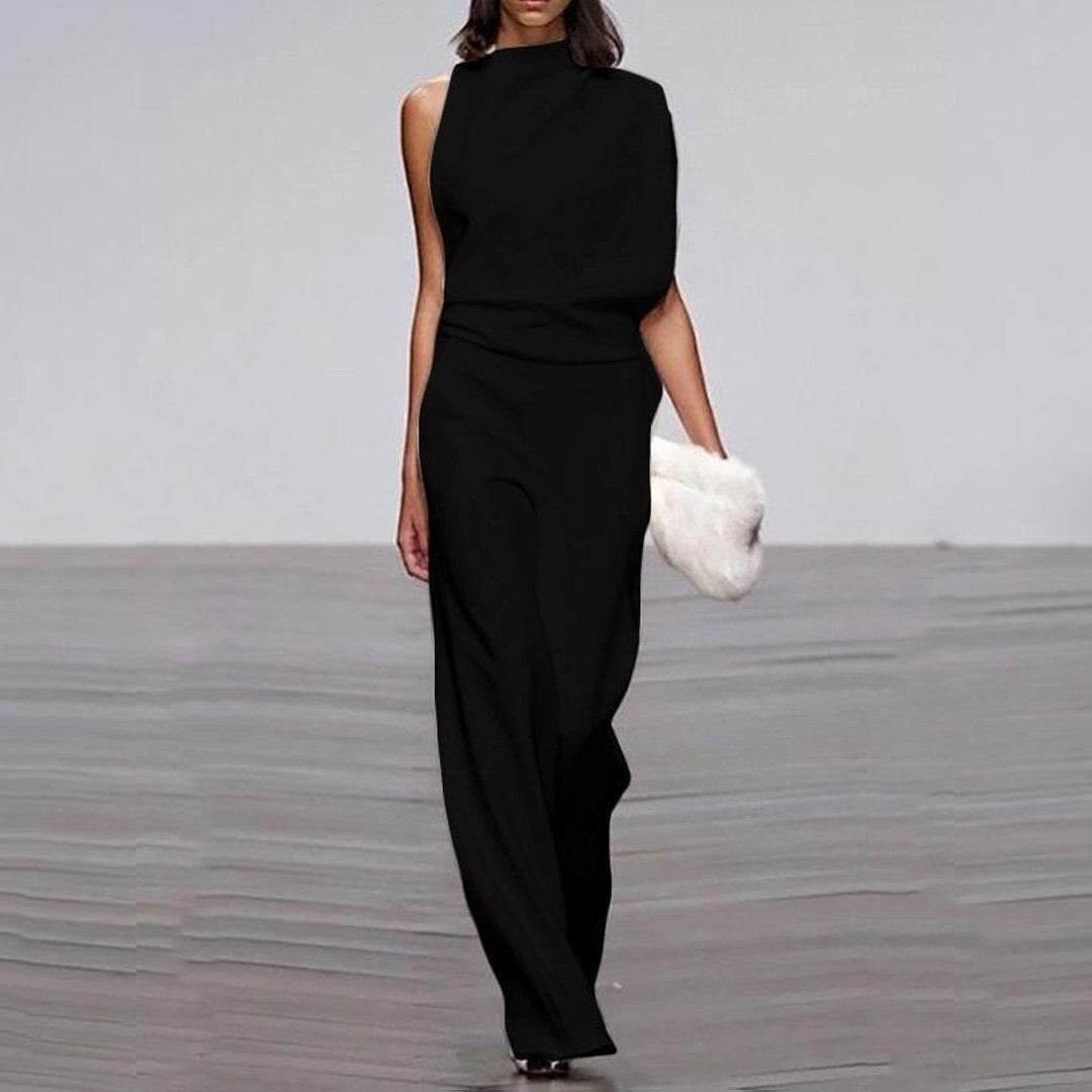 Loreva Jumpsuit Asymmetrisch Hoge Kraag Ontbloot Schouder