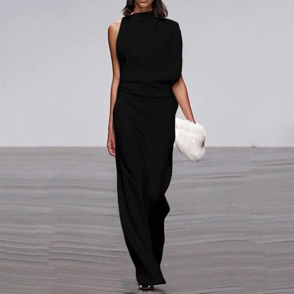 Loreva Jumpsuit Asymmetrisch Hoge Kraag Ontbloot Schouder