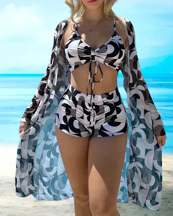 Bloemmotief Bikiniset 3-delig Zomer Badpak voor Vrouw