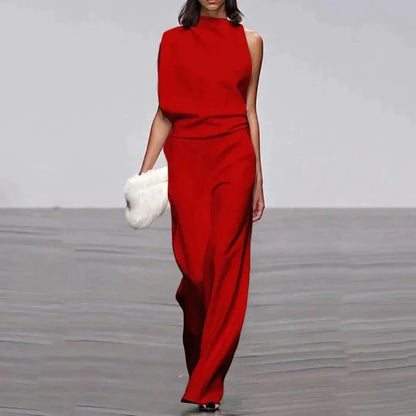 Loreva Jumpsuit Asymmetrisch Hoge Kraag Ontbloot Schouder